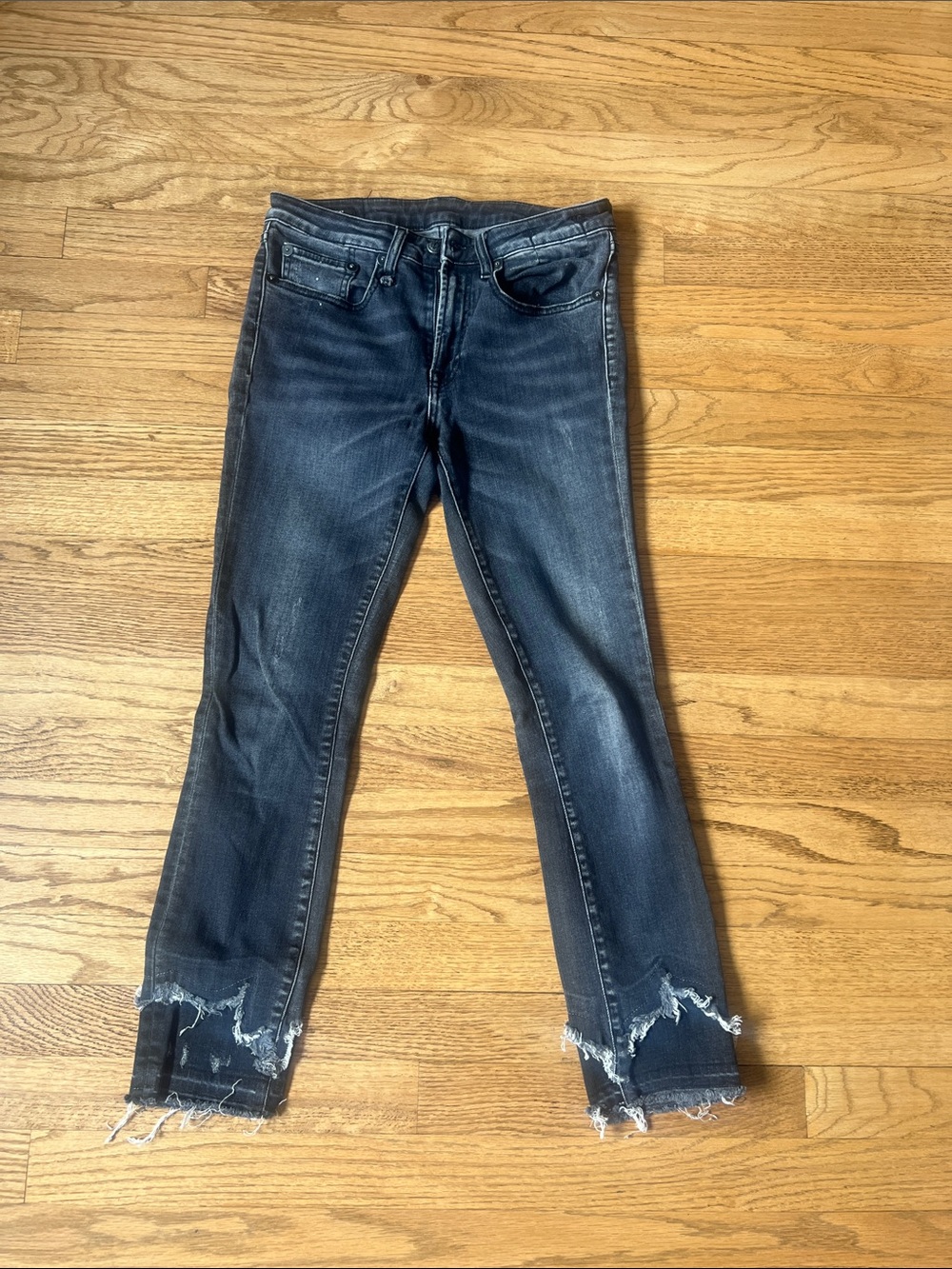 R13 Women's Dark Indigo Skinny Jeans with Distressed Hem